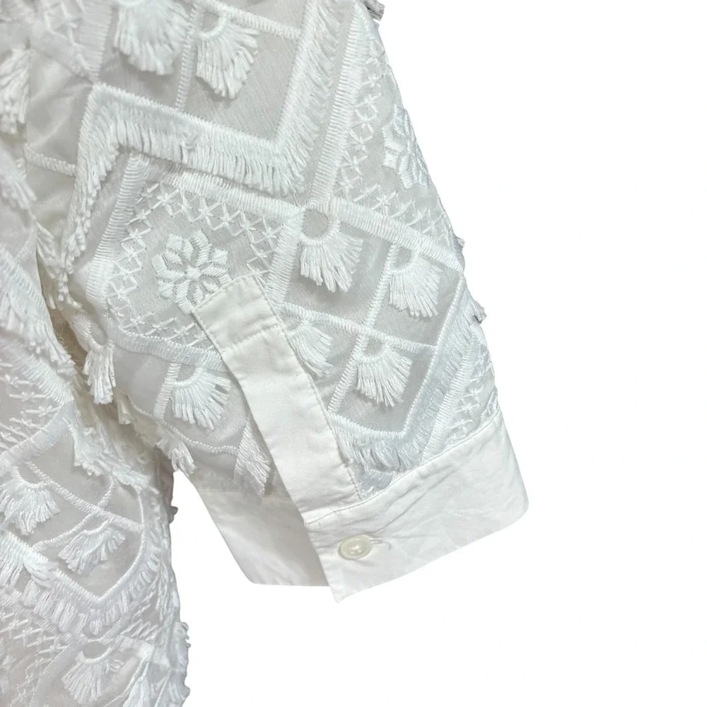 Banana Republic White Textured Tufted Geometric Polo Dress Short Sleeve S #914